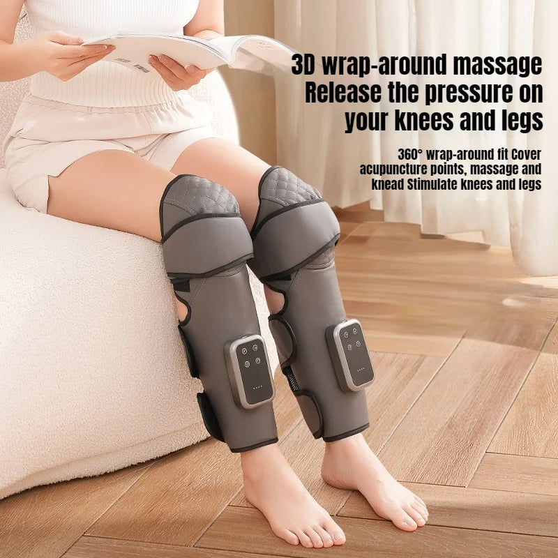 Wireless Knee and Calf Massager Heated Air Pressure 360° Wrap Portable Warm Therapy for Cold Legs and Joints Adjustable Hot Comp