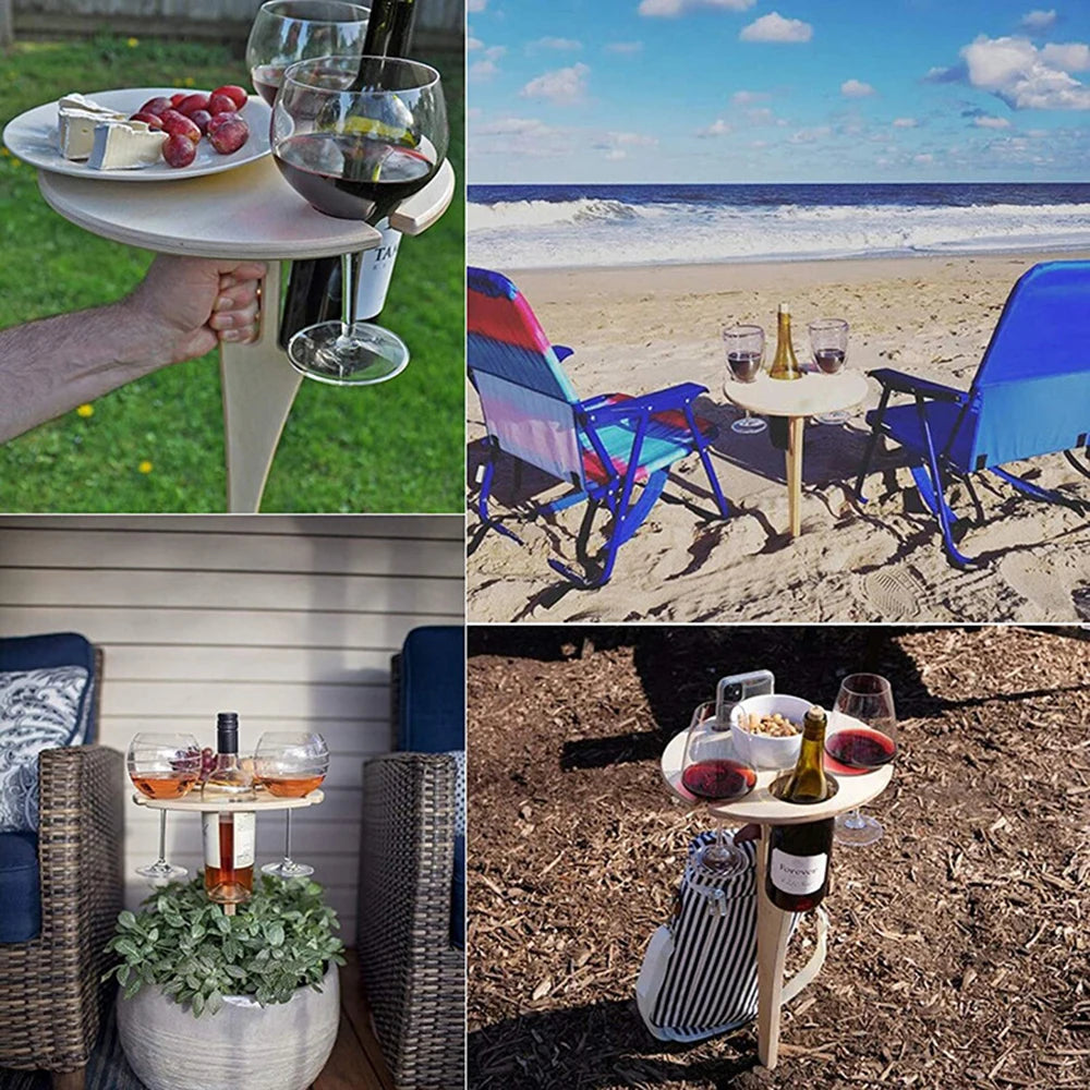wooden wine table wine holder table Portable Outdoor Folding Wooden Wine Table Wine Glass Holder for Beach Backyard Picnic Party