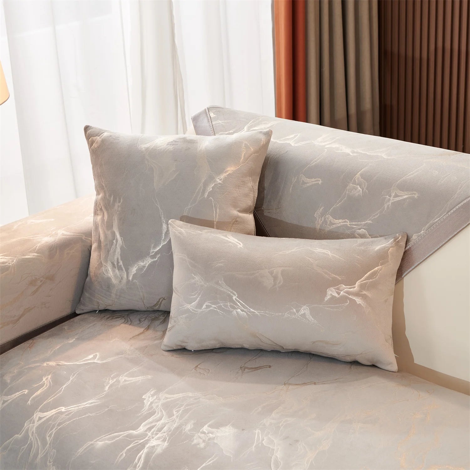 Marble Lines print velvet Sofa Cover for L Shape Sofa Covers Couch covers Slipcover Anti-Slip  Living Room 4 Seasons