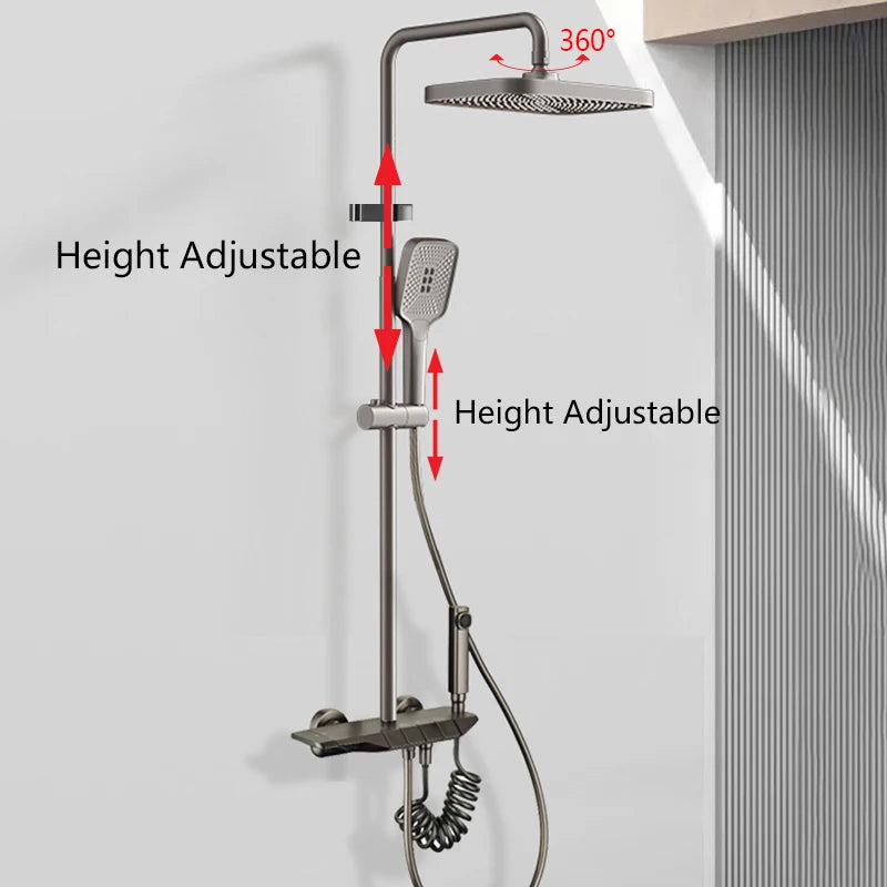 Black Digital Shower Set Bathroom Rainfall Brass Wall Mounted 4Way Shower Faucet Bathtub Thermostat Rain Mixer Tap Shower System