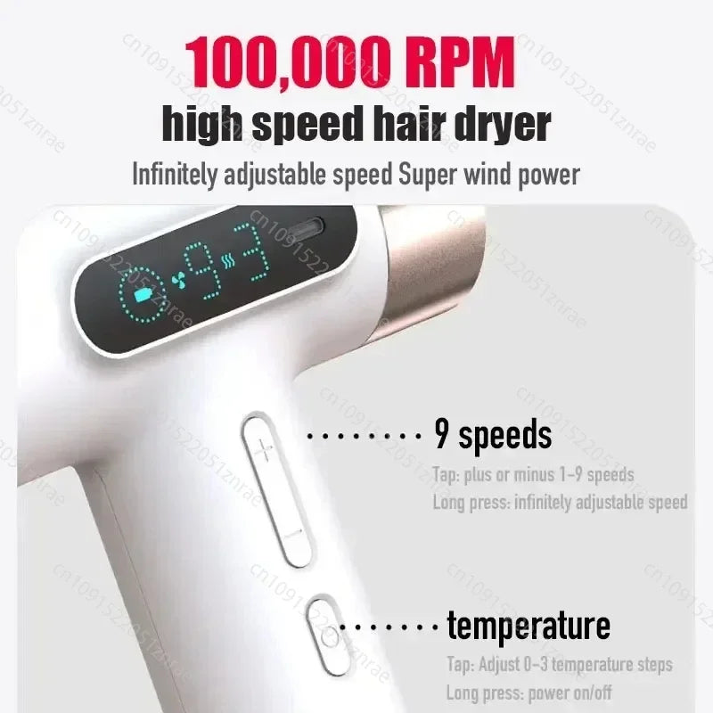 Super Portable USB Charging Wireless Hair Dryer 100000RPM High Wind Powerful Cold/Hot Air Styling Tools LED Display
