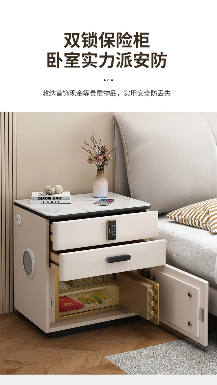 Safe Luxury Bedside Table With Lock Secret Compartment Glamour Metal Nightstands Designer Multifunctional Criado Mudo Furnitures