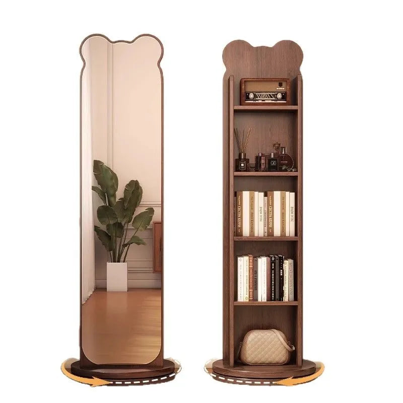 Bookshelf full-body mirror rotating mobile dressing floor mirror bookshelf integrated storage fitting mirror