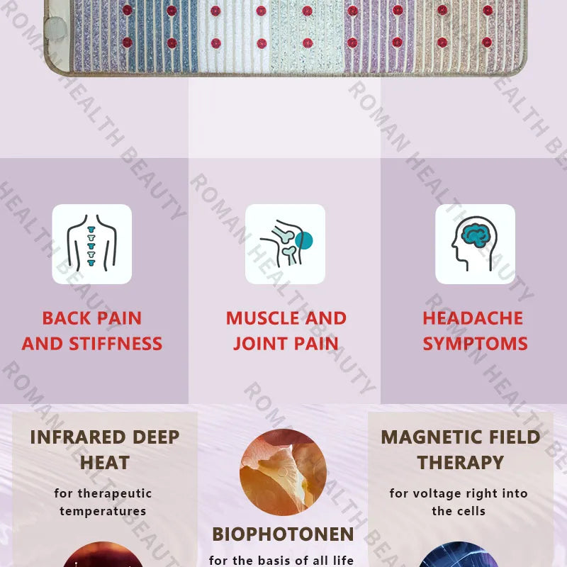 150×50cm Far Infrared PEMF Magnetic Therapy Bio-Crystal Mat Chakra Energy Photon Massage Cushion with Heating Long Wave Tech