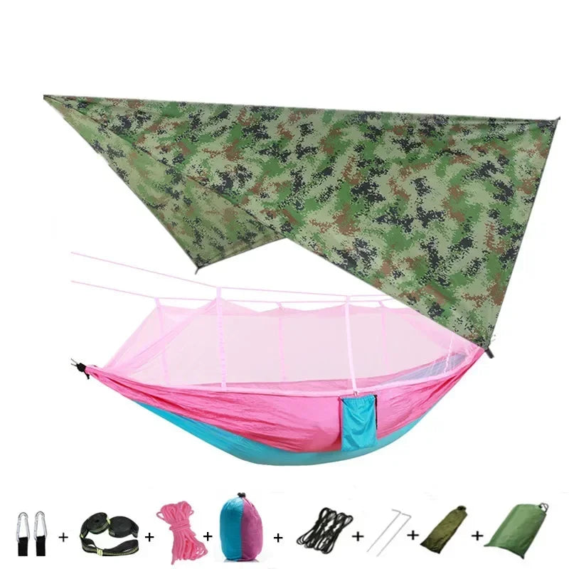 Camping Hammock with Mosquito Net&Rainfly Tent Tarp & Tree Straps,Portable Nylon Hammock Tent for Camping Hiking Backyard Travel
