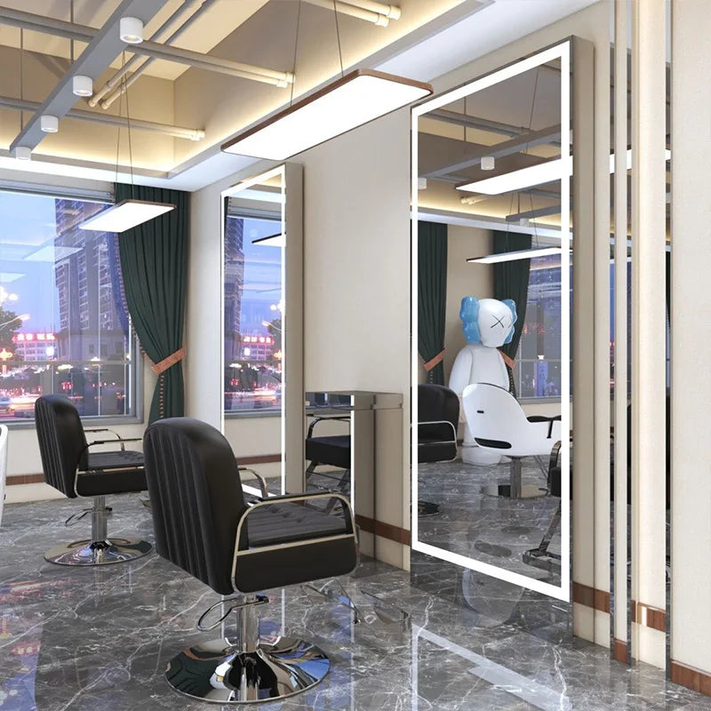 Rose gold, double-sided floor-to-ceiling  , barber shop mirror table, special perm and dyeing  , full-body hair cutting mirror.