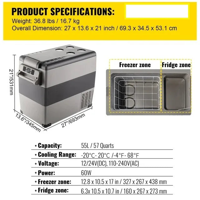 35L/45L/55L Car Refrigerator Mini Fridge Freezer Portable Compressor Cooler 12/24V DC 110-240V Ice Box for Camping