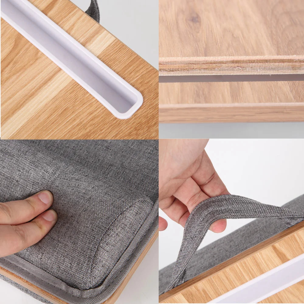 Mumucc Wooden Suspended Bed Study Table, Portable 15 Inch Laptop Desk With Handle, Sponge Cushion AND ABS Slot,Black,Khaki,Brown