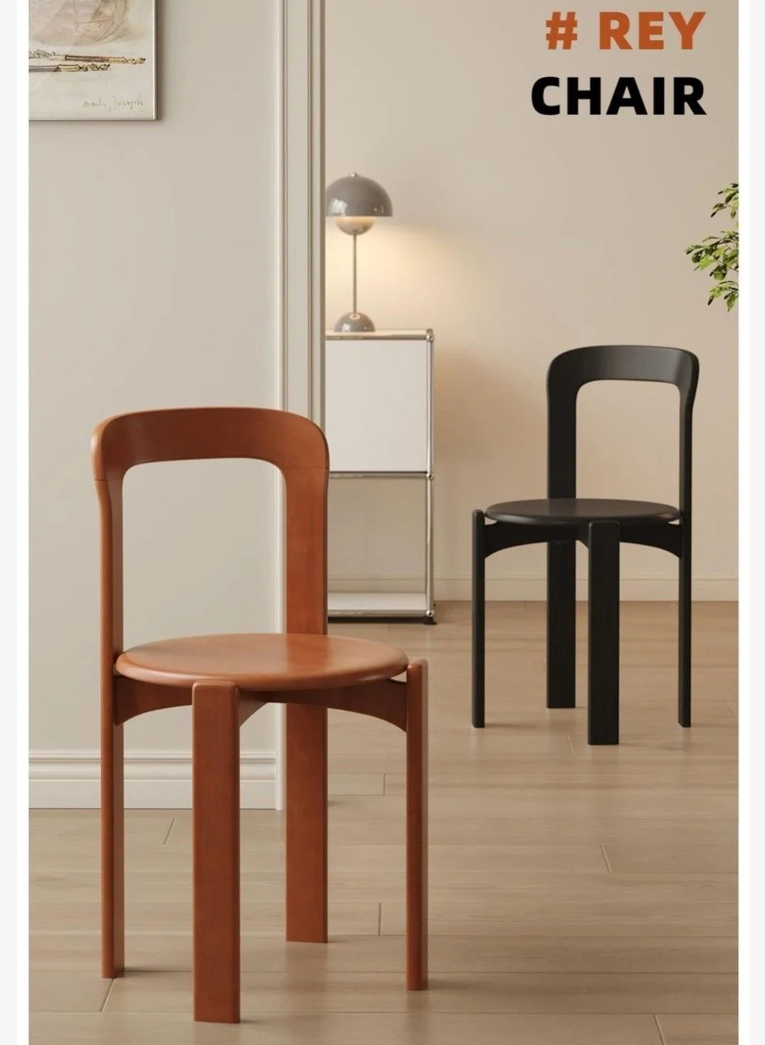 Viral Rey Dining Chair Mid-Century Solid Wood Stool French Bistro Vintage Designer Famous Home Cafe Furniture