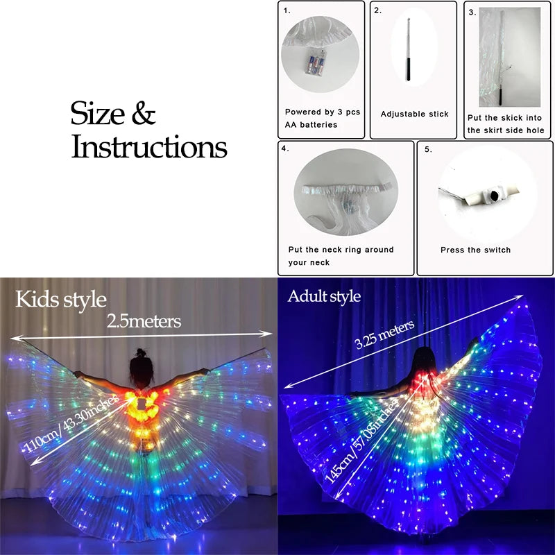 LED Luminous Butterfly Wing Belly Dancing Performance Costumes Stage Show Christmas Party Lighting Cloak Luminous Butterfly Wing