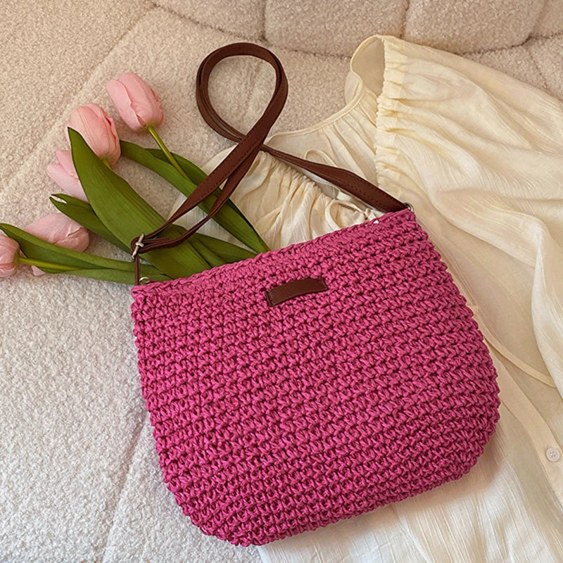 Bohemian Straw Beach Bags For Women High Capacity Handmade Shoulder Bag Casual Woven Totes Bag Shopping Clutch Handbag Purse