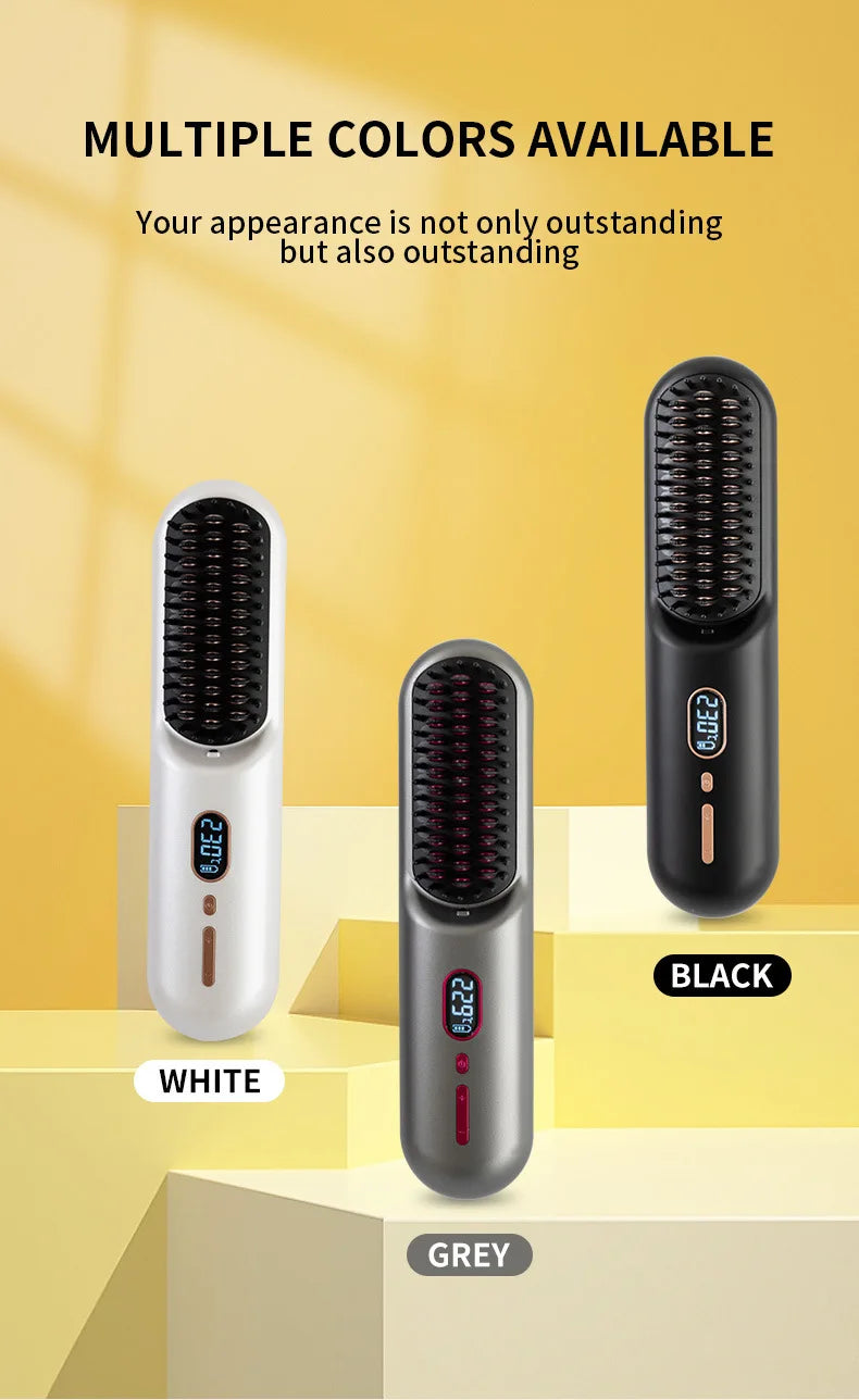 Household Wireless Portable Digital Negative Ion Straight Hair Comb TYPE-C Charging Roll Dual Purpose Straight Comb