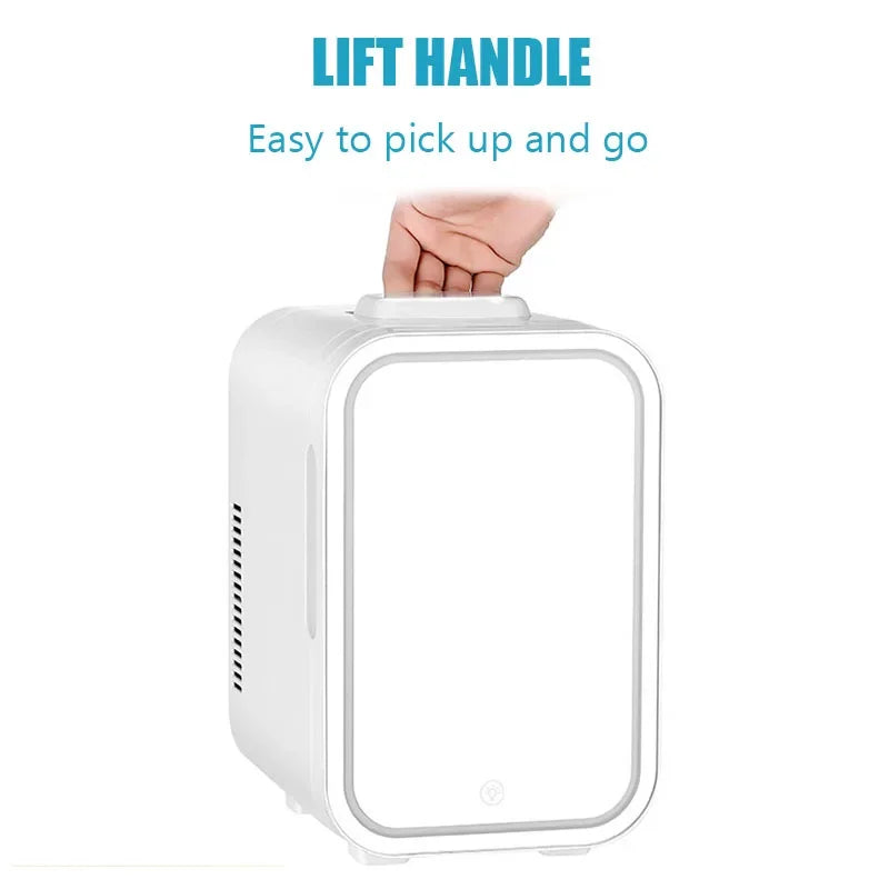 10L Refrigerator Vanity Mirror 2-in-1 Large Capacity Portable Dresser Vanity Mirror Car Bedroom Mini Small Refrigerator