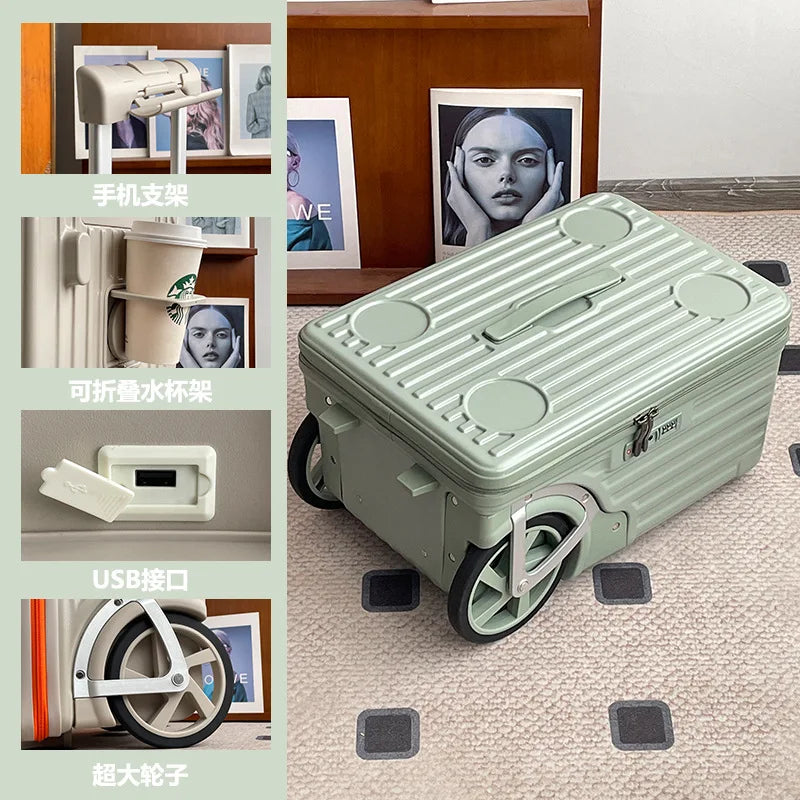 New 24 inch side opening luggage compartment with oversized wheels and 20 inch boarding case, large capacity travel suitcase