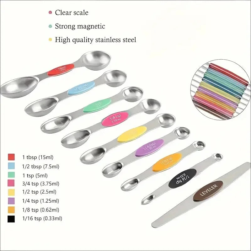 9/17 piece, stainless steel heavy duty measuring cup and spoon set, double-sided magnetic for drying and liquid ingredients