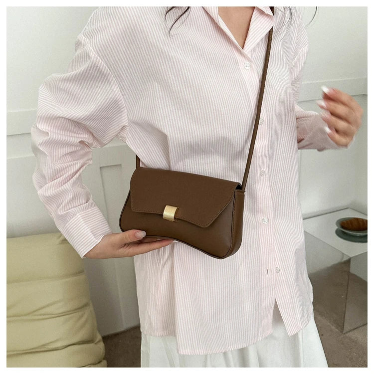 Simple Metal Buckle Handbag MessengerBag, Stylish and Versatile Shoulder Underarm Bag, Chic Baguette Bags for Women Daily Use