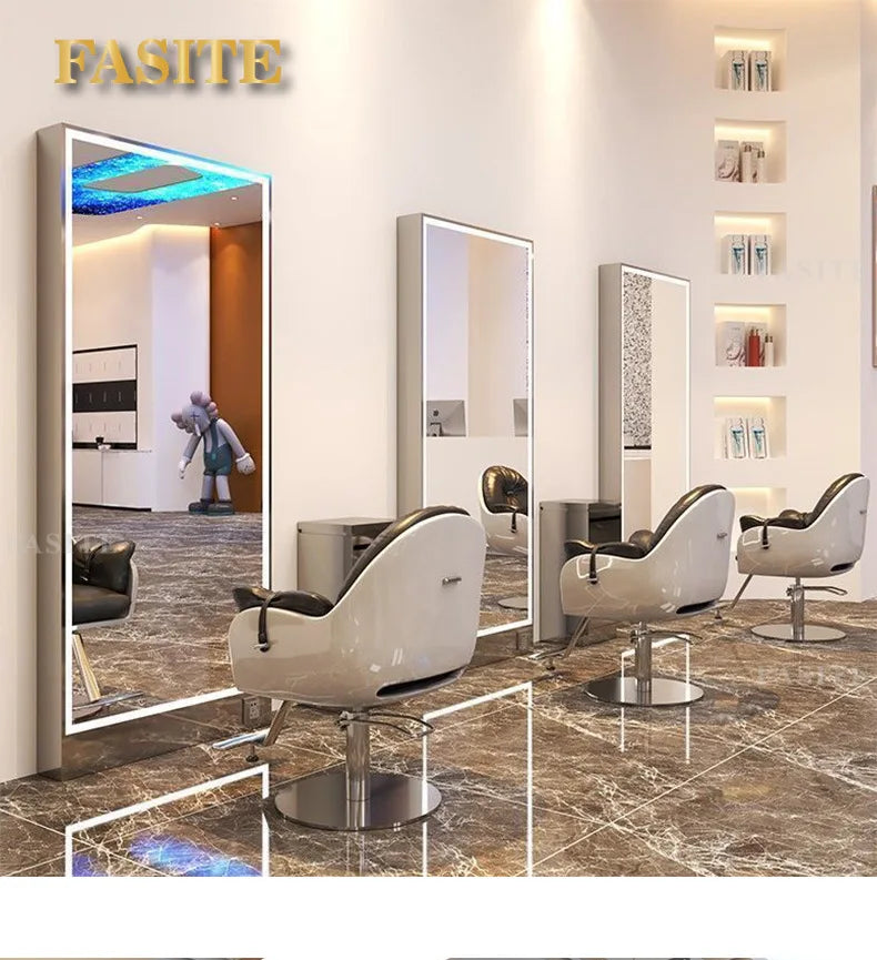 Rose gold, double-sided floor-to-ceiling  , barber shop mirror table, special perm and dyeing  , full-body hair cutting mirror.
