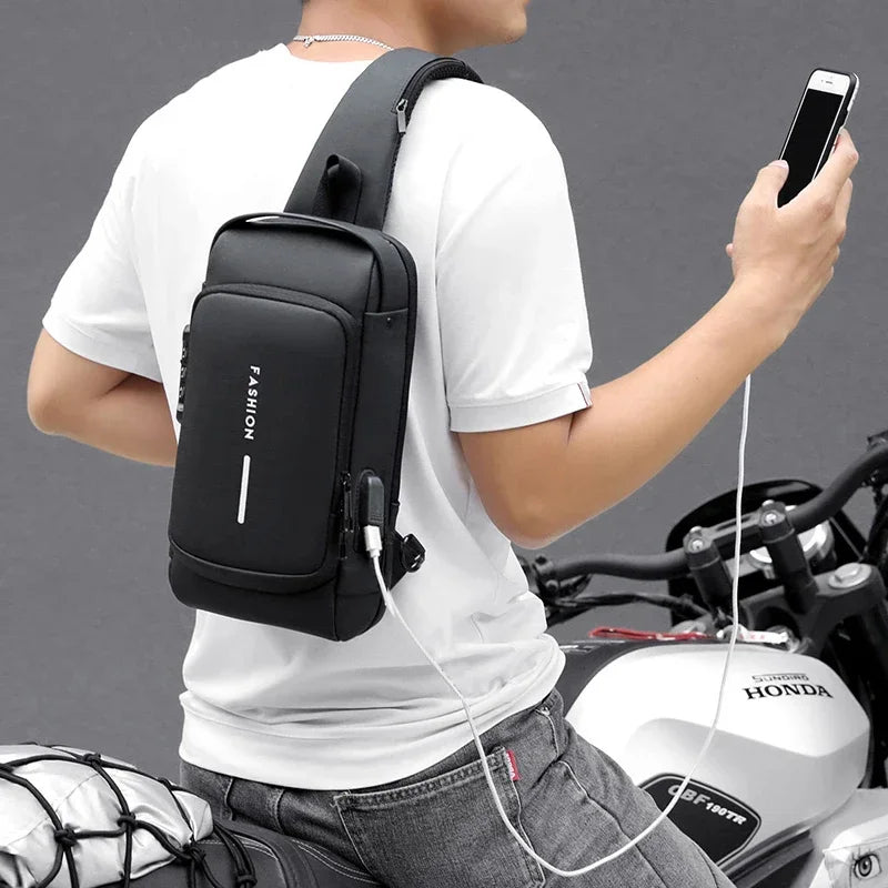 Men's anti-theft chest bag, multifunctional USB crossbody bag, travel sling bag, crossbody bag
