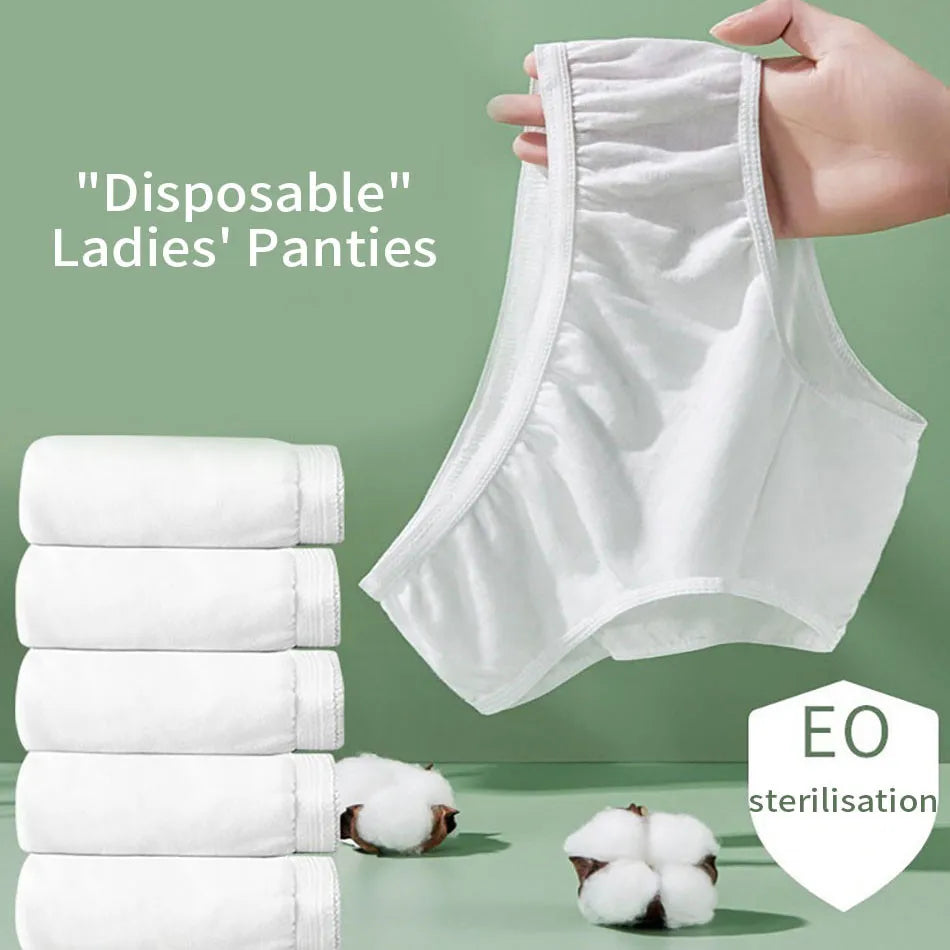 5 Pcs/Pack Convenient Travel Underwear Women Disposable Cotton Panties for Pregnant Postpartum Moms Quick Trips Daily Disposal