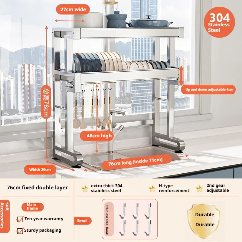 Over Sink Dish Drying Rack Stainless Steel Expandable Drain Bowl Holder Shelf Kitchen Counter Dish Storage Rack Hanger Shelves