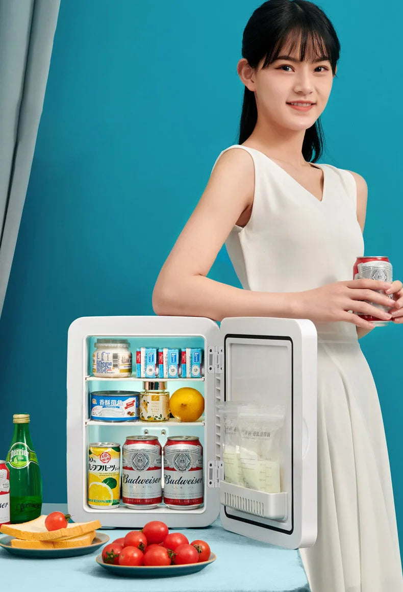 8L Mini Beauty Cosmetics Storage Refrigerator Mirror Car And Household Dormitory Office Fruit Beverage Breast Milk Cold And Hot