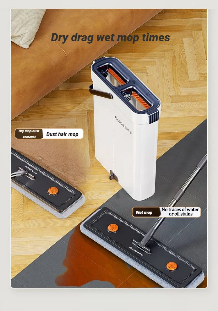 JOYBOS Spin Hand Free Flat Mop 33cm With Bucket Set Floor Cleaning Wet&Dry System Separation For Living Room Toilet Home Mops