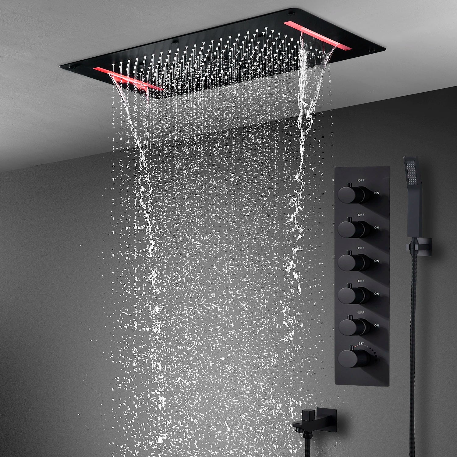 Bathroom Ceiling Concealed 700x380mm Shower Head Panel Set Constant Temperature Valve Mixer Handheld Shower
