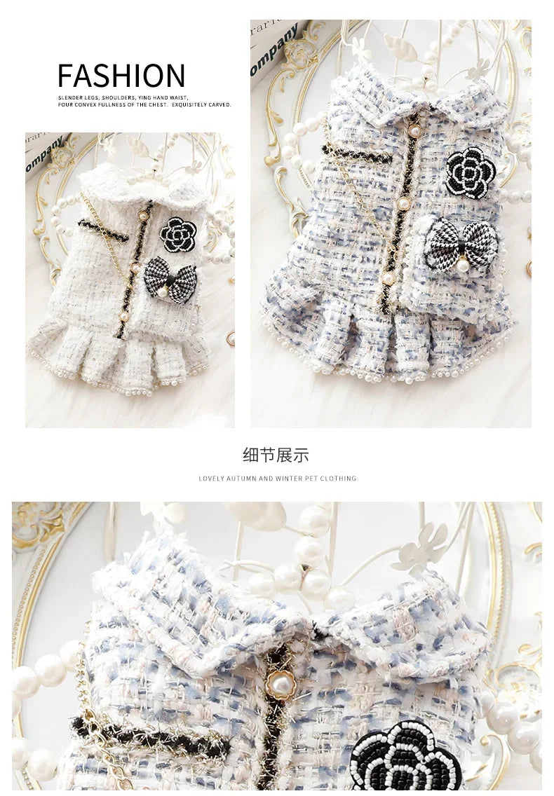 NEW Winter Cat Dog Dress Luxury Princess Wedding Puppy Costume Pomeranian Poodle Schnauzer Doggie Apparel Dresses with Dog Bag