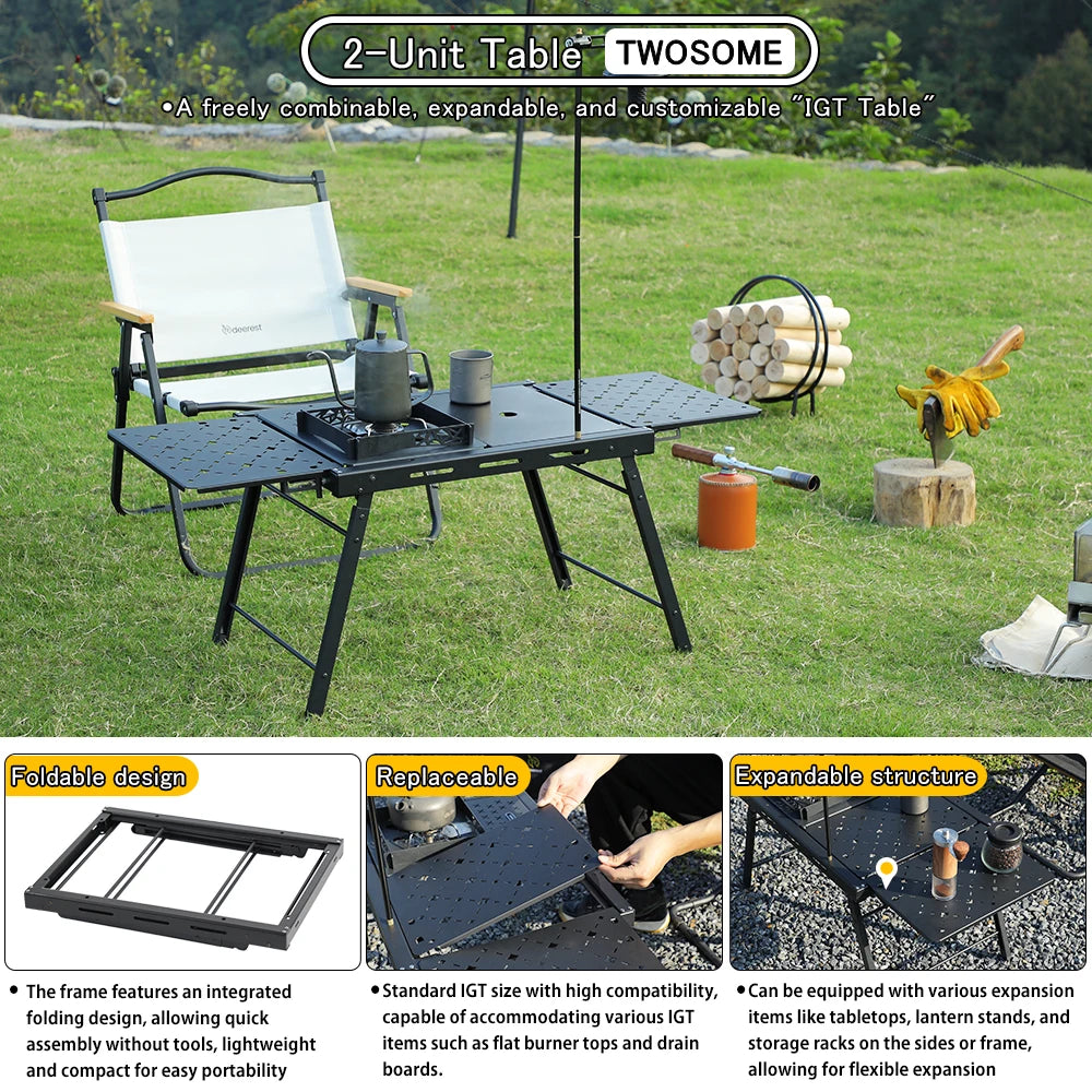 2-Unit Folding Camping Table, Aluminum Top Modular & Expandable, Lightweight, Compact, Durable, IGT Outdoor Table