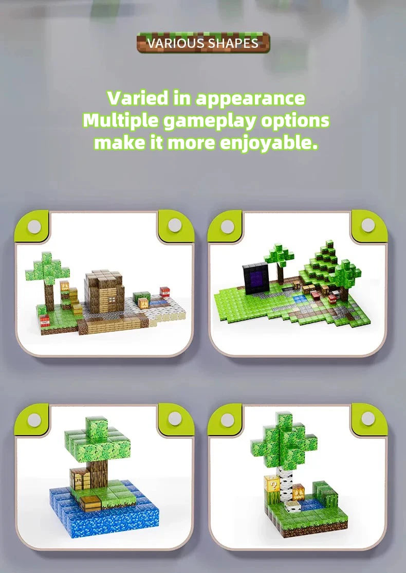 Magnetic building block toy storage box set, with figurines included, children's DIY assembly toys, tabletop play blocks