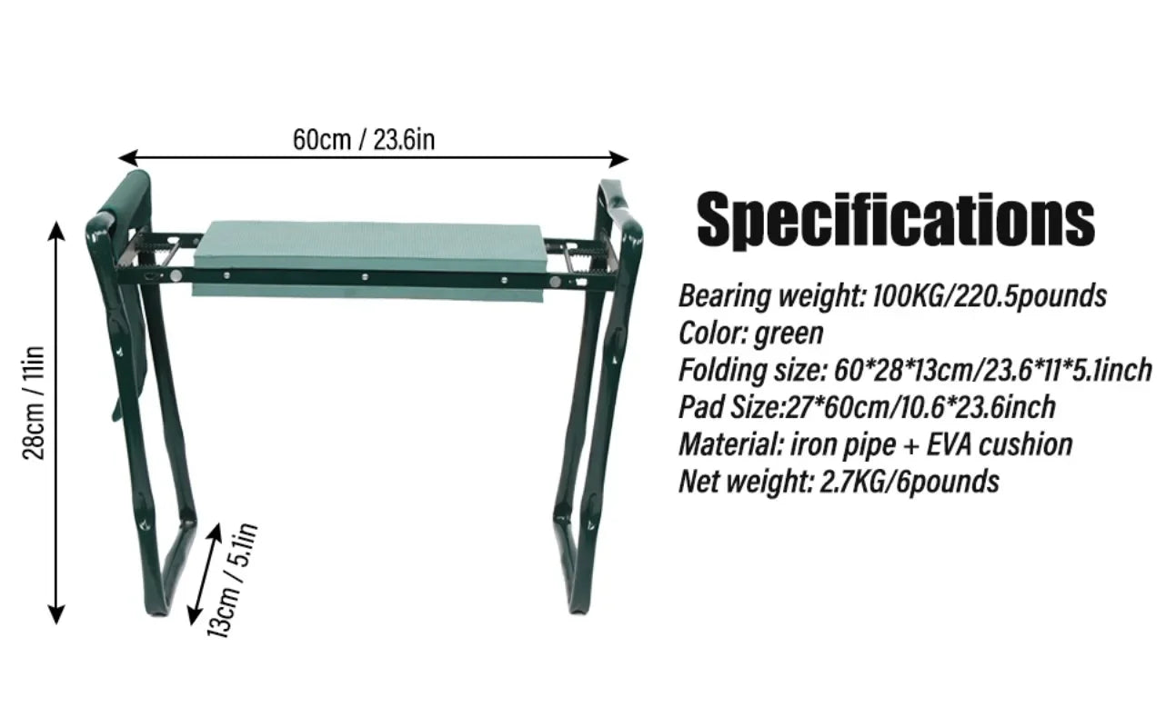 Garden Kneeler and Seat Foldable Kneeling Stool with Thicker Foam Pad Heavy Duty Bench with Tool Pouch Gifts for Fishing Green