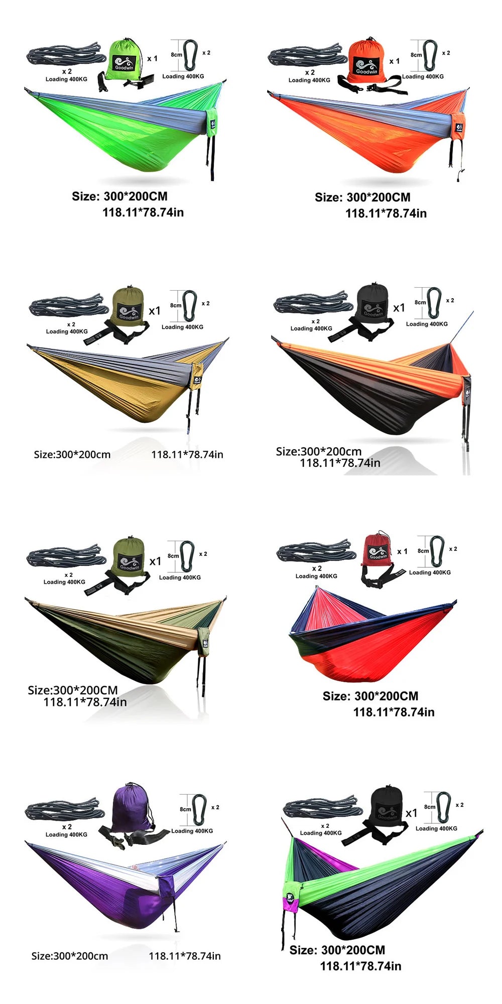 300X200CM Double Person Outdoor Garden Camping Hammock Lightweight Parachute Nylon Travel Hiking Swing Hang Sleeping Bed