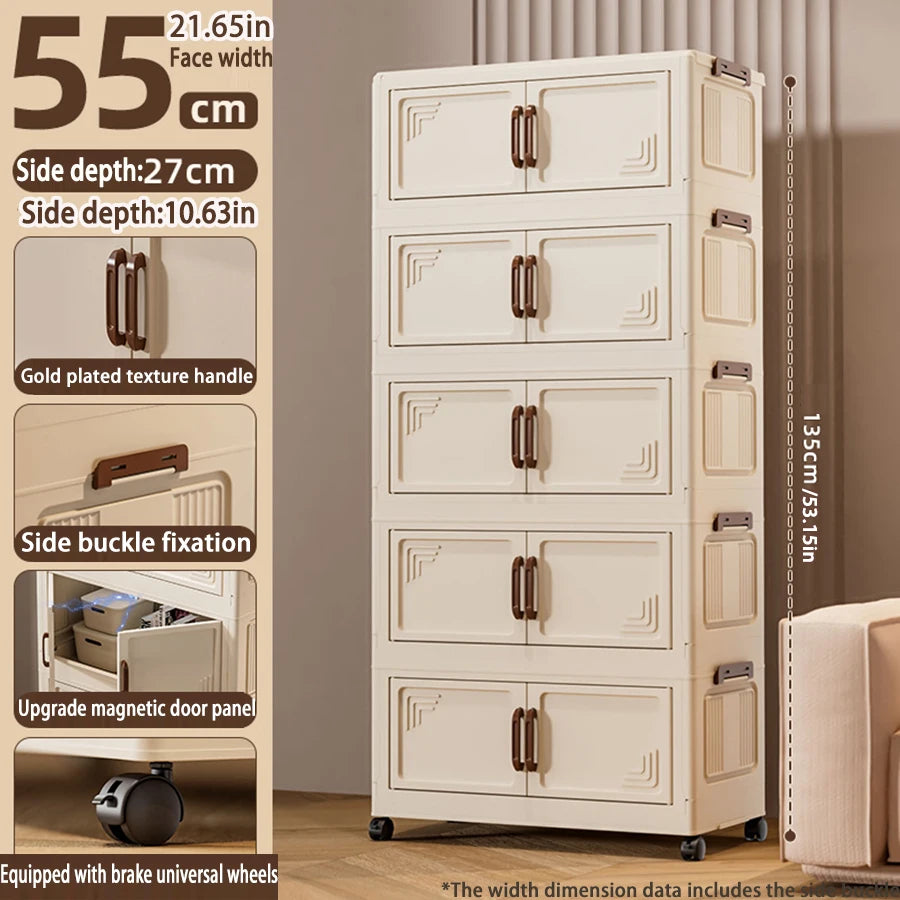 45/55/65cm Length Multifunction Folding Storage Cabinet Dustproof Wardrobe Large Capacity Sundries Cabinet
