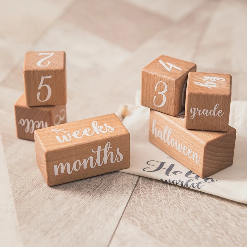 7pcs/set Wooden Baby Month Milestone Digit Record Card Newborn Birthday Gift Souvenir Baby Photo Photography Accessorie With Box