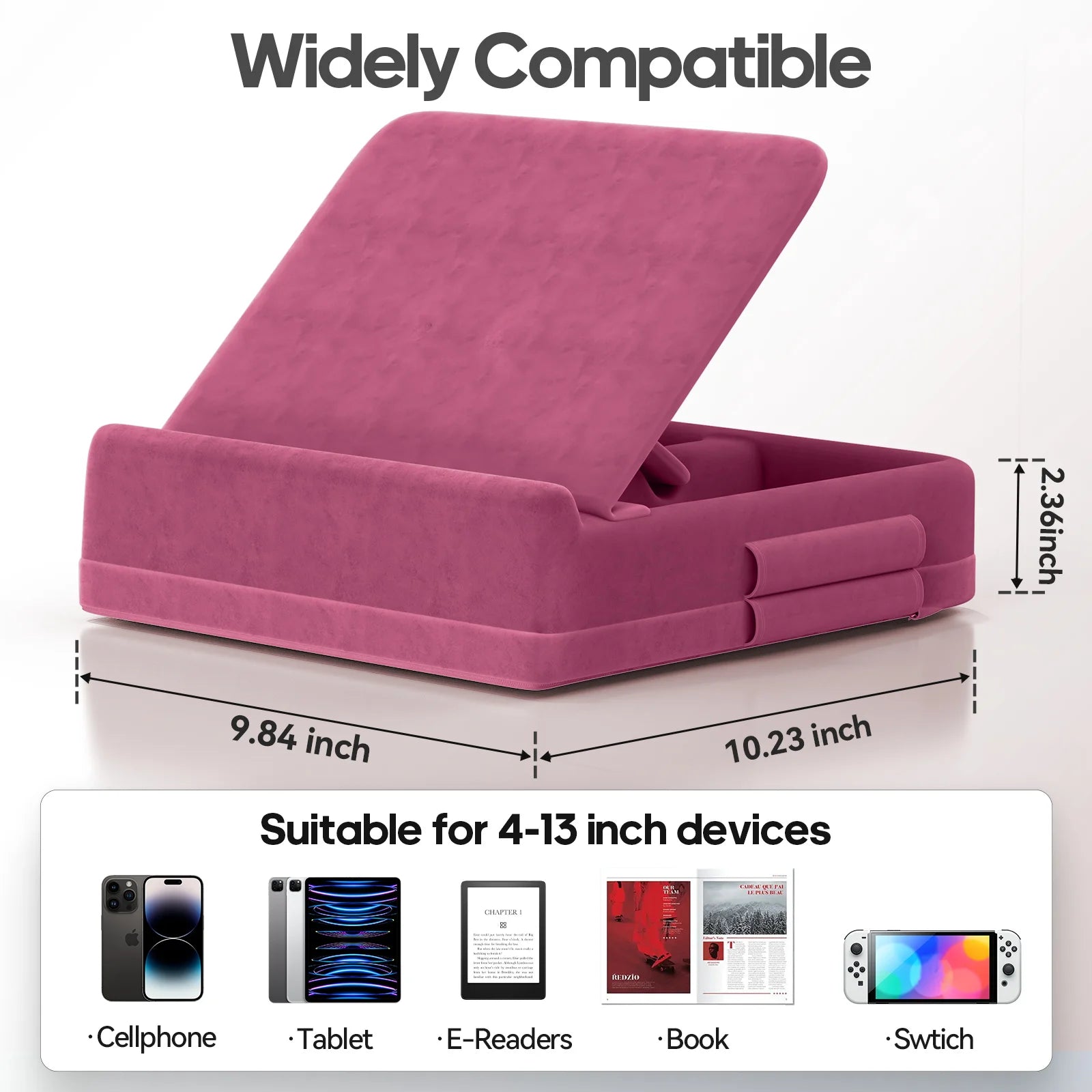 Tablet Pillow Stand with Storage Foldable iPad Holder for Bed & Lap and Desk Angle Adjustable Soft Pad Dock with Stylus Mount