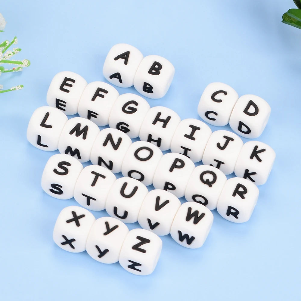 LOFCA 40pcs Alphabet Silicone Letter Beads 12mm Teething Beads Food Grade Teether English Letters Baby Nursing for Teething