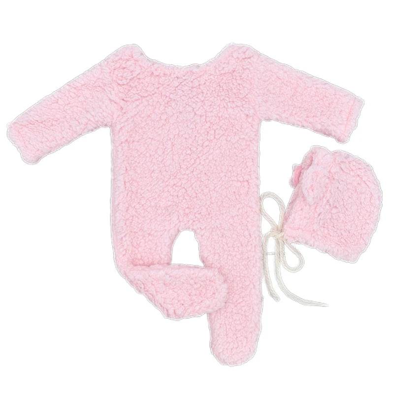 2Pcs Photography Props for Baby Boy Girls Unisex Jumpsuit Bear Ear Hat Footed Romper Newborn Photoshooting Accessories