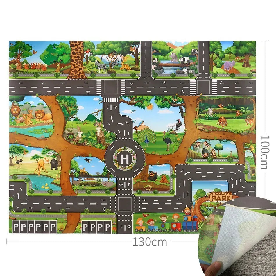 Children Playmat Activity Surface Waterproof Map Kids Animal Road Toy Baby Dinosaur Road Portable Carpet Farm Road Non-Toxic Mat