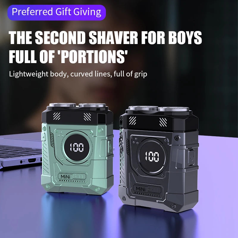 Magnetic Double Blade Electric Shaver for Men Mecha Punk Style Rechargeable LCD Portable Beard Trimmer Face Beard Razor Knife