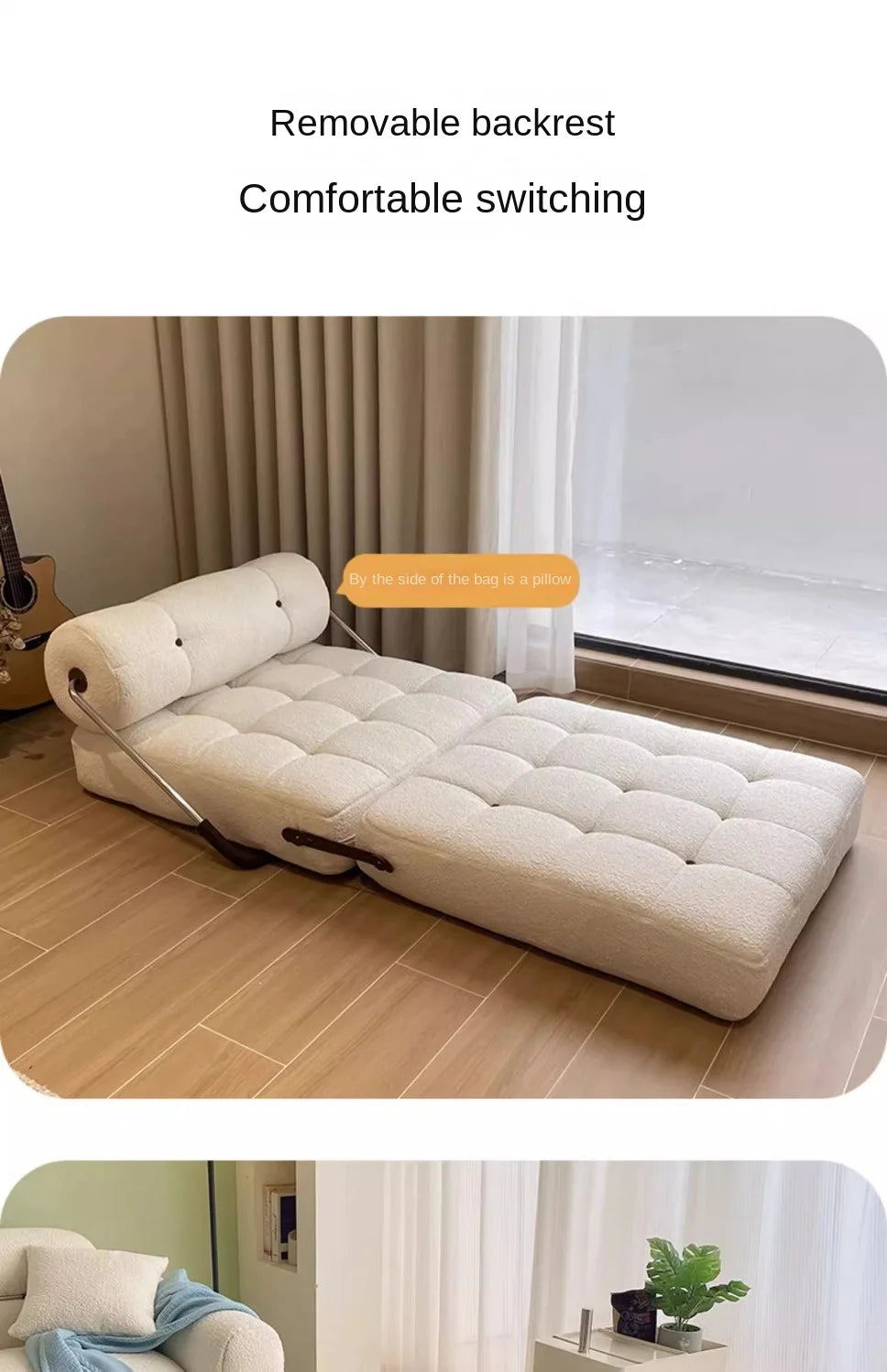 X&D Cream Style Lamb Fleece Leisure Folding Sofa Bed Fold Dual Use Single Small Unit Living Room Balcony Leisure Sofa Lazy Sofa