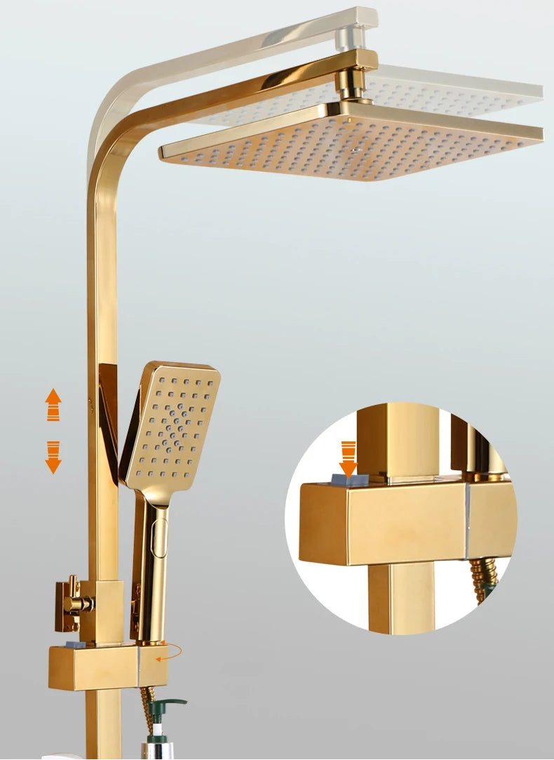 Thermostatic Digital Bathroom Shower Set Rainfall Shower Head Brass Bathroom Faucet Accessories Hot Cold Digital Shower System