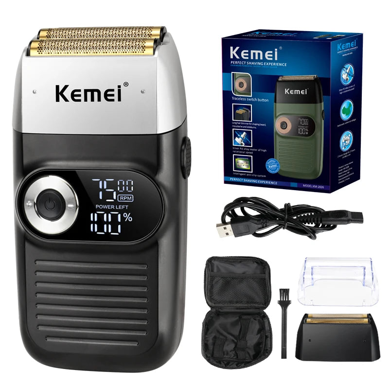 Kemei 2 in 1 Rechargeable Electric Shaver LCD Display Portable Cordless Men Reciprocating Razor Beard Trimmer