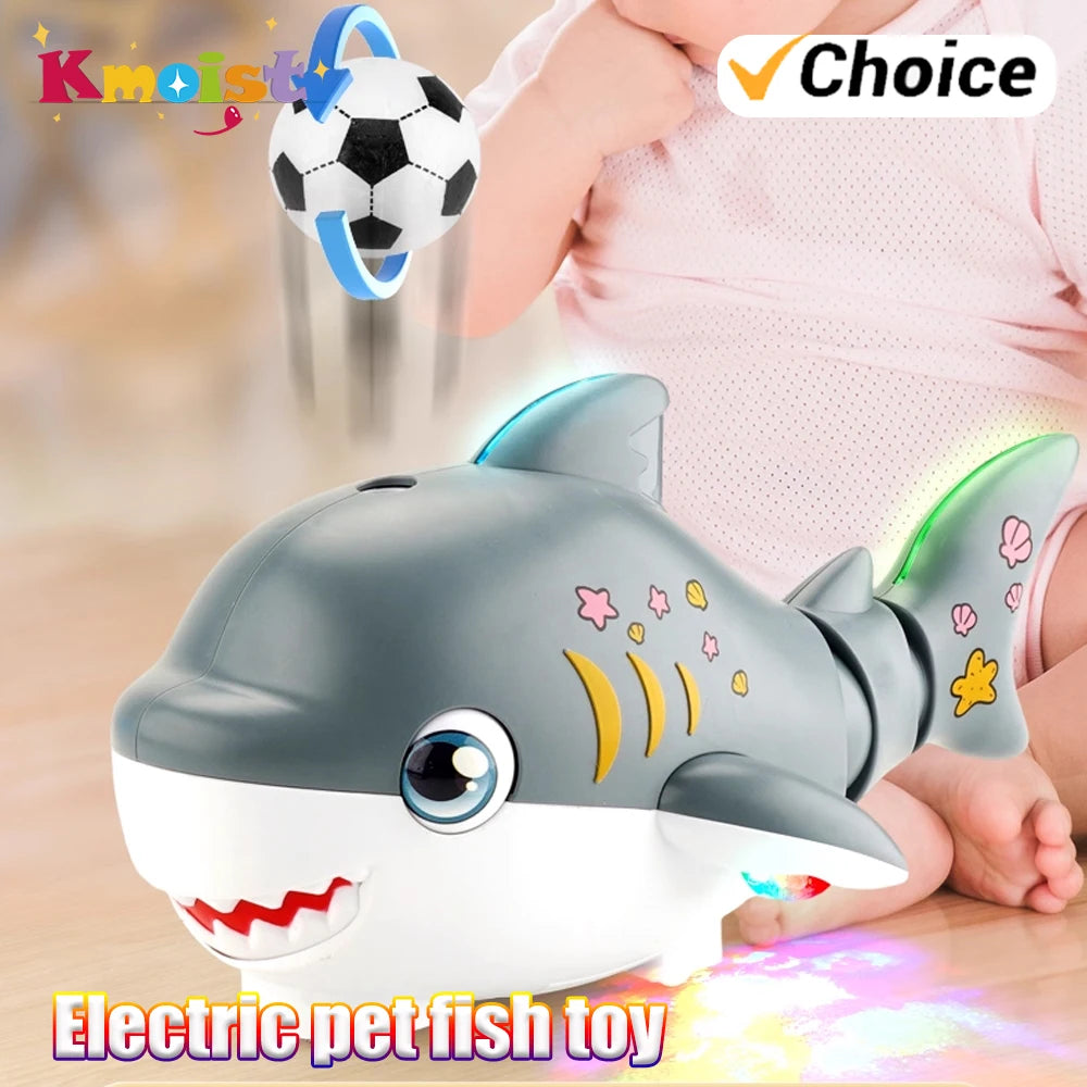 Electronic Pet Fish Children Shark Toy with Lights Music Crawling Toy Suspended Balloon Blowing Toys for Kid Birthday Xmas Gifts