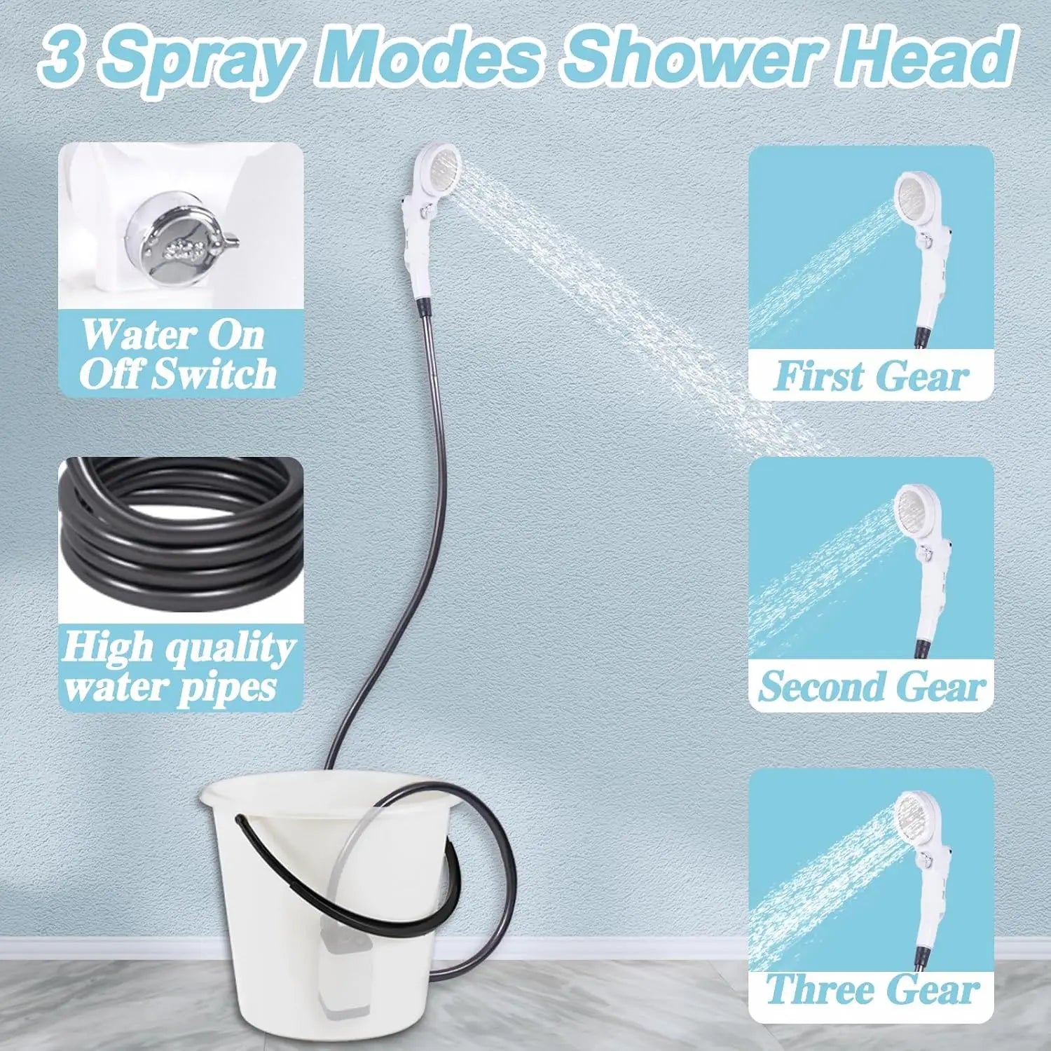 Portable camping shower unit. Portable outdoor camping shower unit. Equipped with 5200 mah battery.Shower duration: 80 minutes