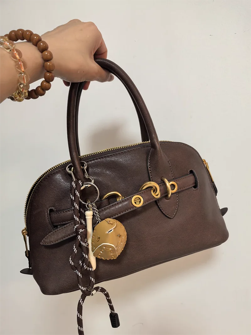 2025 Luxury Brand Genuine Leather Women Handbags Fashion Gold Buckle Shoulder Bags Women Spring Retro Sheepskin Boston Bags Lady