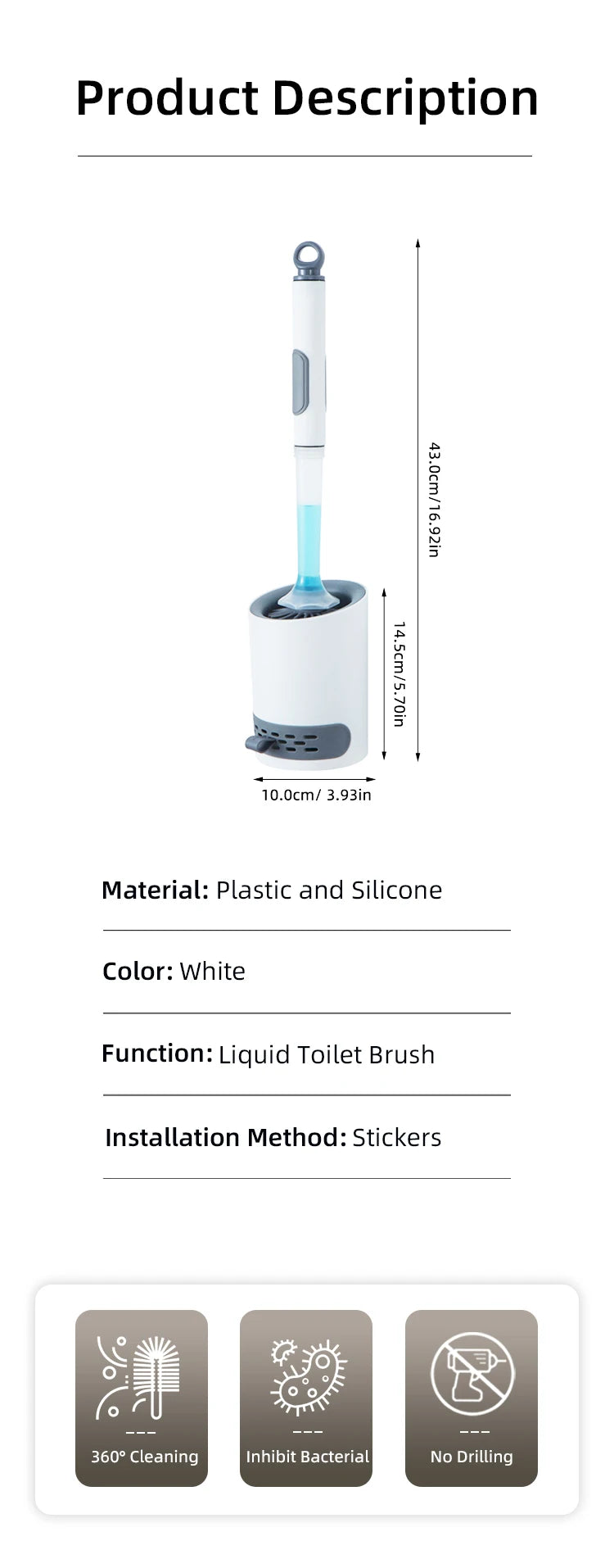 Toilet Brush Holder Set Silicone Toilet Brush with Refillable Handle Dispenser Bathroom Scrubber Cleaner Toilet Brush