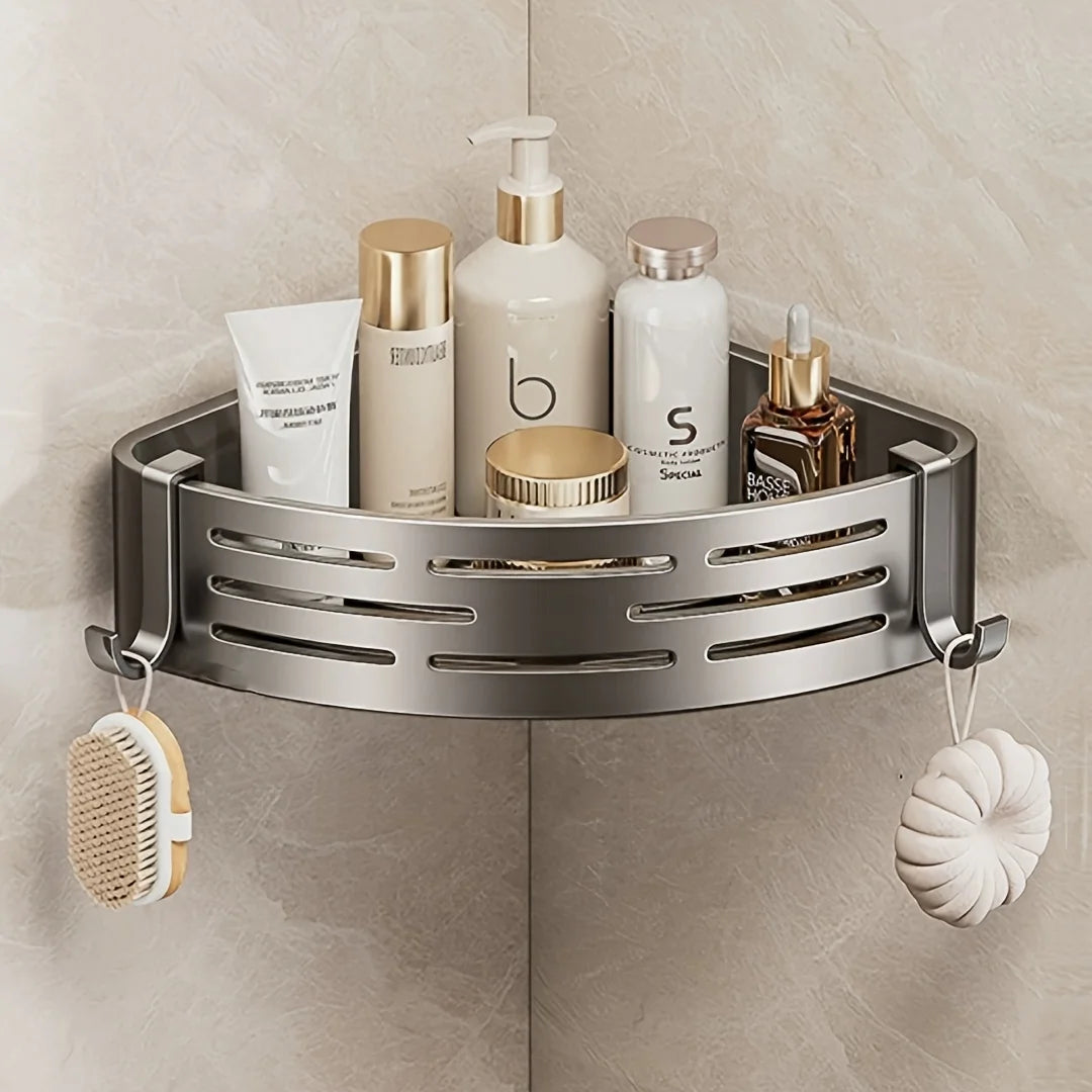 Space Corner Shower Shelf No-Drill Wall-Mounted Bathroom Organizer Triangular Design for Shampoo Conditioner and Soap Storag