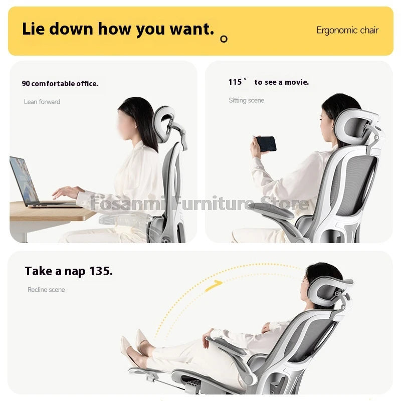 Home Office Adjustable Reclining Ergonomic Chair with Footrest Breathable Mesh Computer Gaming Swivel Chairs with Lumbar Support