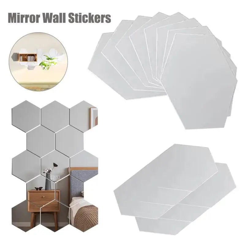 5-20PCS Geometric Solids Hexagonal Mirror Wall Stickers DIY With Built-in Adhesive and Removable Home Decoration 4.6cm-23cm