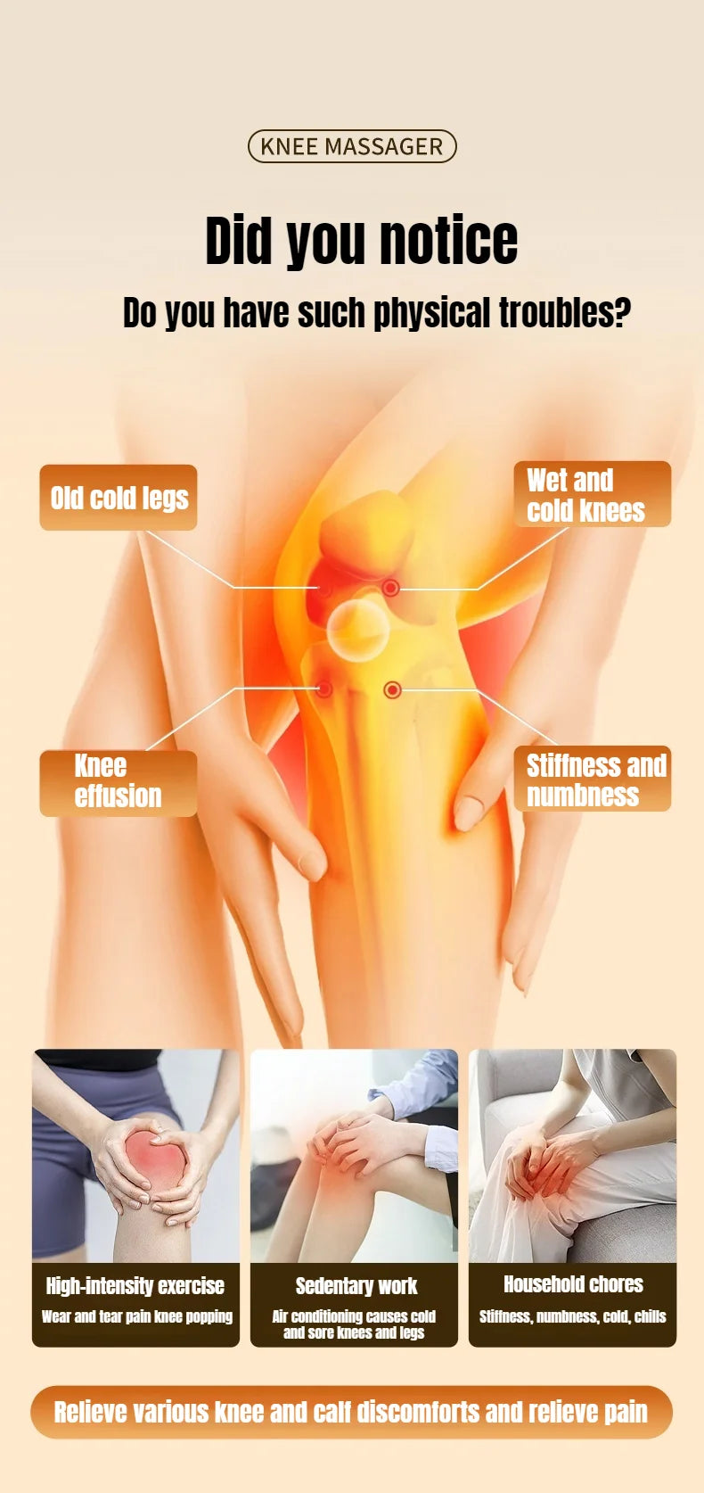 Wireless Knee and Calf Massager Heated Air Pressure 360° Wrap Portable Warm Therapy for Cold Legs and Joints Adjustable Hot Comp